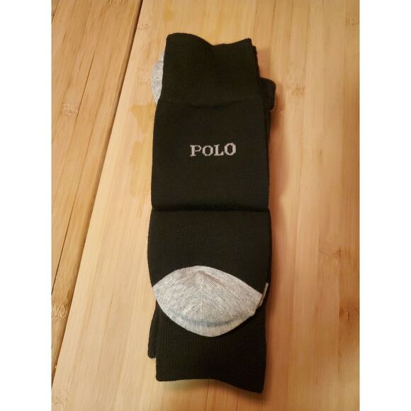 New Polo Ralph Lauren Men's 3-Pack Black Gray Crew Socks - Picture 3 of 3